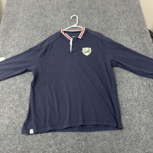 Cuffys of Cape Cod Rugby Shirt Mens M Blue Cotton Elbow Patch Regatta Preppy